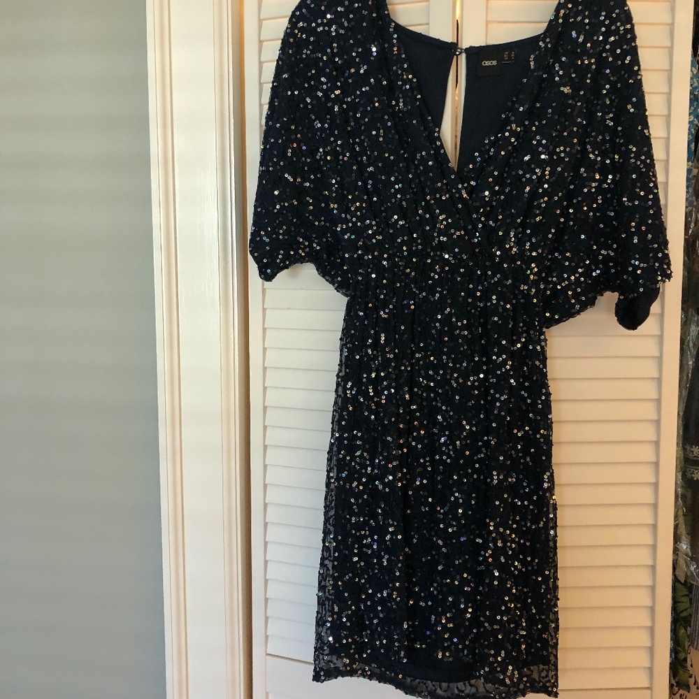 ASOS Navy Sequin Mini Dress